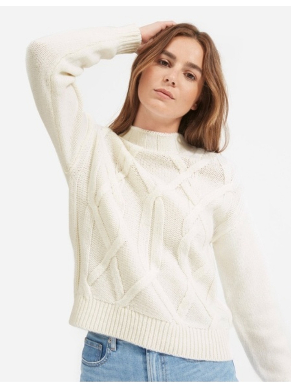 Everlane 100% Wool Cable Knit Cream Sweater Size Small